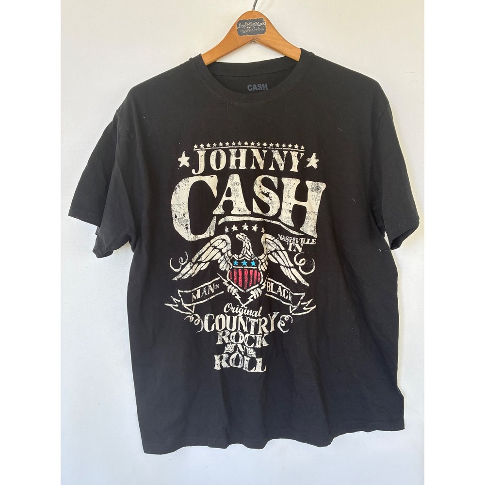 Johnny Cash Black Graphic T-Shirt Man In Black Nashville Country Rock Mens XL